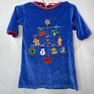 Michael Simon Girl Size 4T Blue Christmas Tree Dress Embroidered Embellished